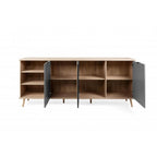Madia in legno 209,6x88,3h cm con tre ante e vano a giorno colore rovere, antracite e grigio - Epik 56