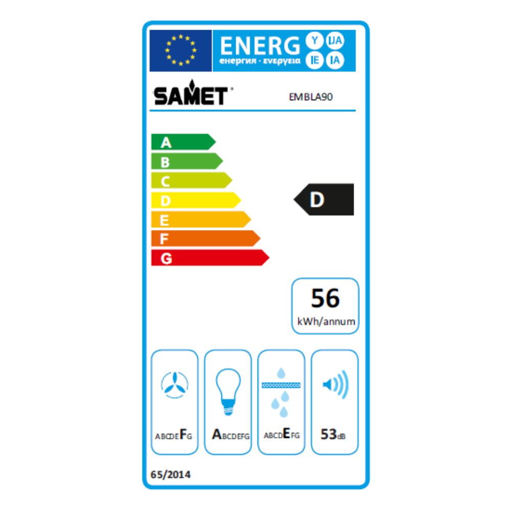 Cappa da parete 90 cm in acciaio inox - Samet Embla 9023