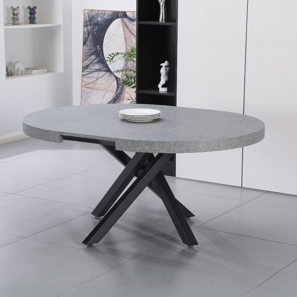 Tavolo rotondo allungabile con piano colore cemento e gambe nere 120x75H cm - Mooni