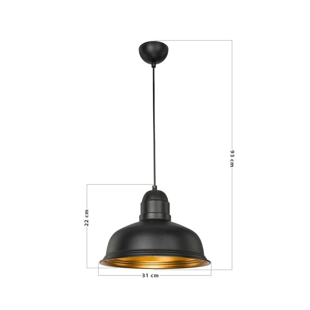 Suspension 90h en métal noir intérieur or Kumbet