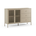 Buffet en métal avec 2 portes et 3 tiroirs 140x40x90H couleur sable Fayna