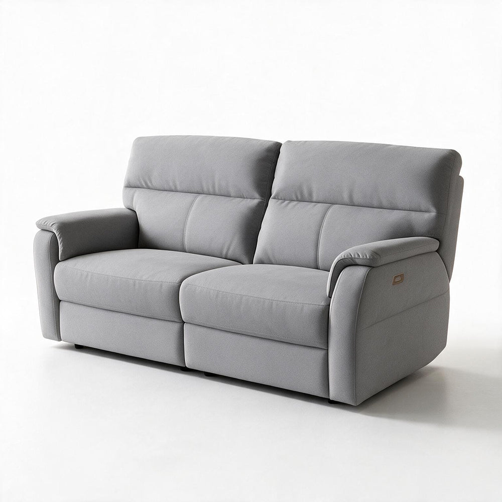 Divano relax 3 posti con 2 recliner elettrici in tessuto idrorepellente grigio Alice