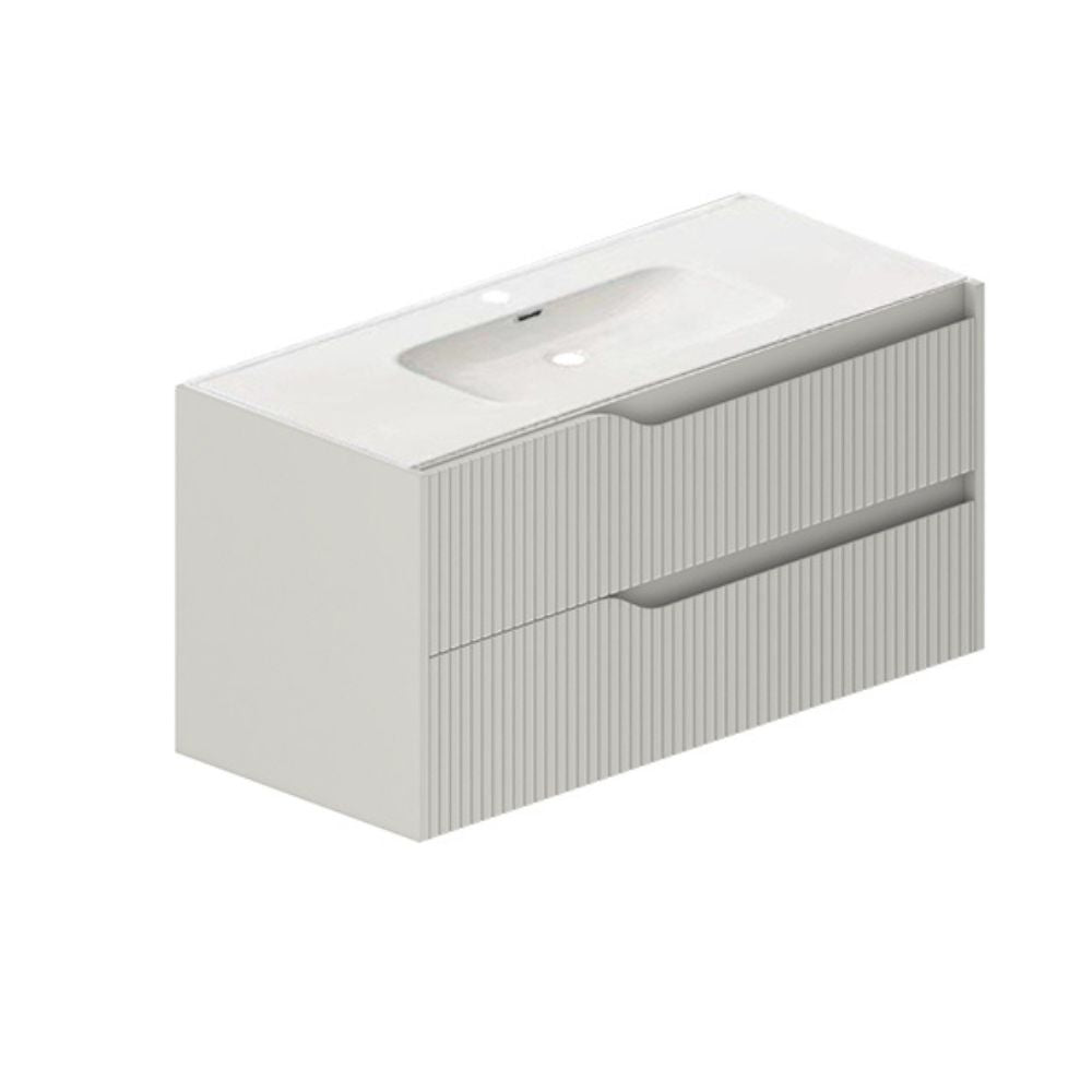 Hängender Badezimmerschrank 100 cm matt Kaschmir mit geriffelten Schubladen - Doifo