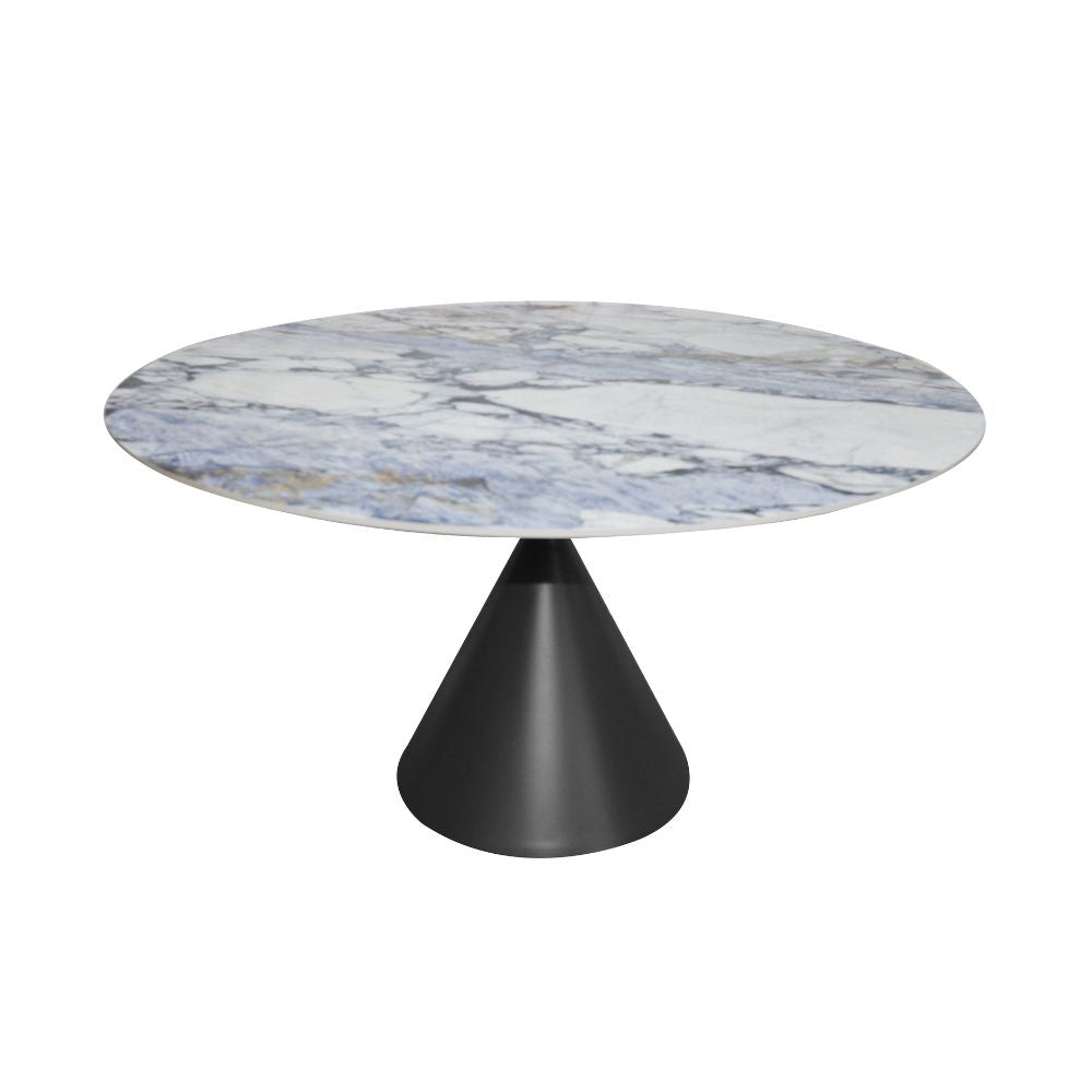 Tavolo rotondo con piano effetto marmo e venature blu 150x150x76H Punto