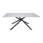 Tavolo fisso con piano effetto marmo bianco e struttura in metallo nero stile Shangai 180x90 Corveo