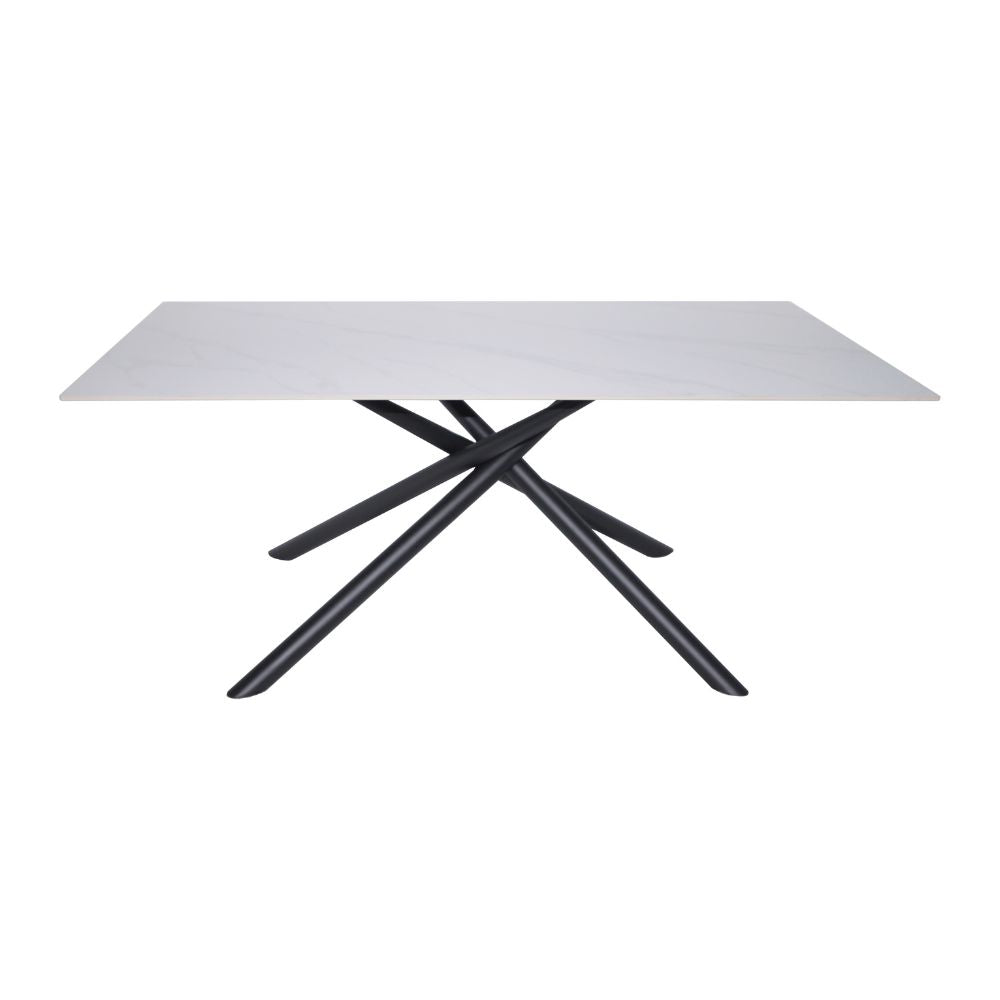 Tavolo fisso con piano effetto marmo bianco e struttura in metallo nero stile Shangai 180x90 Corveo