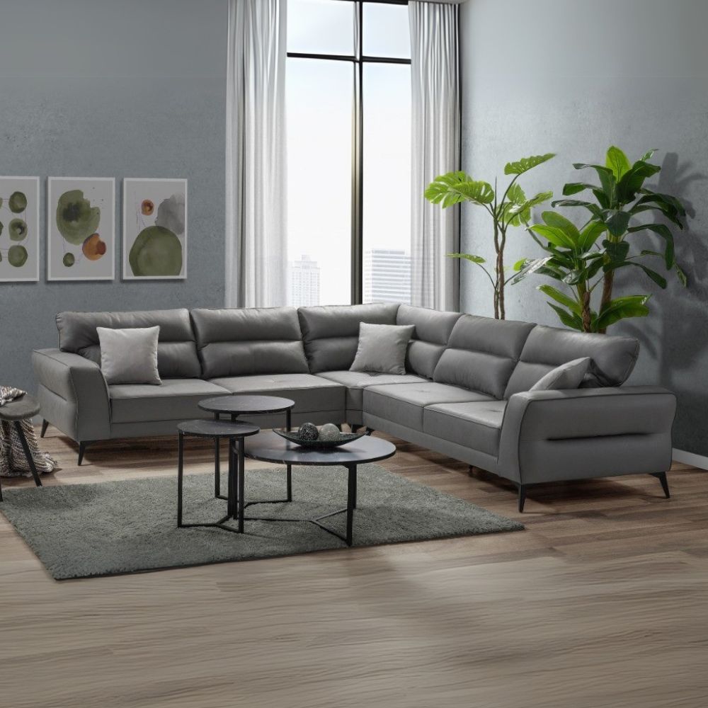 Divano angolare in tessuto colore grigio con seduta traslante 300 cm - Sigmar