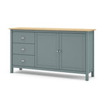 Bahut 2 portes et 3 tiroirs en bois massif vert kaki et chêne Misti 150x40x80H