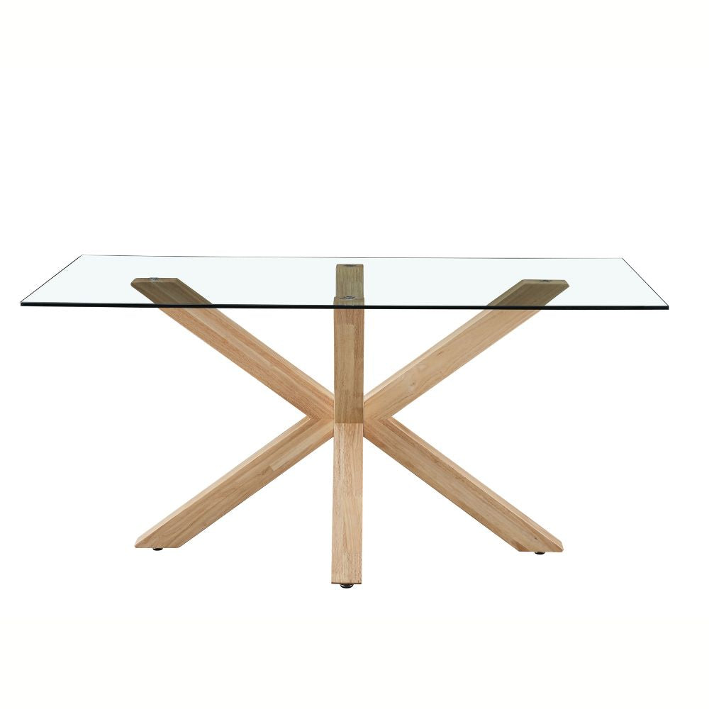 Tavolo in vetro temperato con gambe in legno 160x90 cm - Baito