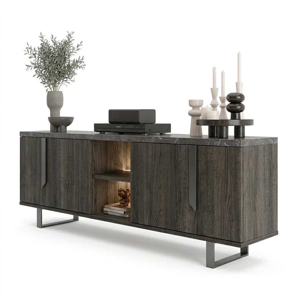 Mobile porta TV con 4 ante colore palissandro nero 165x49x60h cm - Zaira