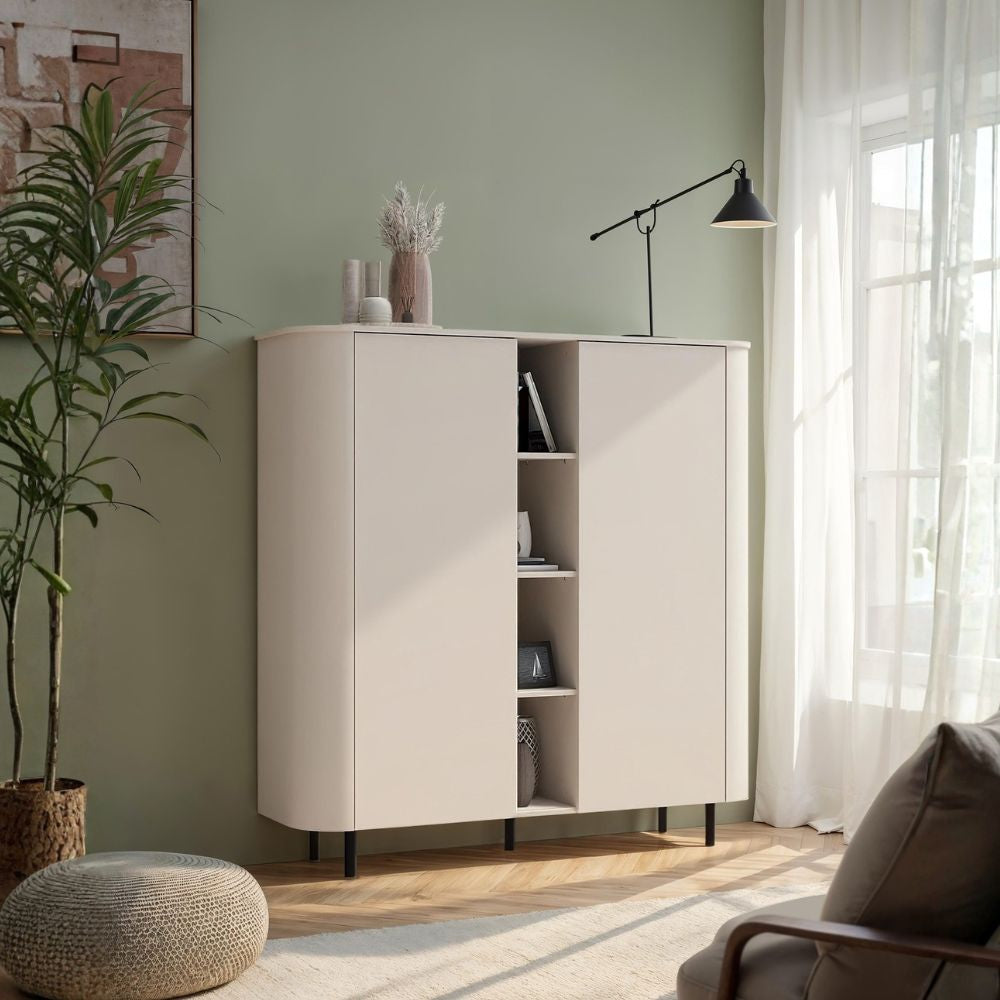 Mobile contenitore 2 ante e 4 vani a giorno cashmere 150x43x154 cm push pull Marini
