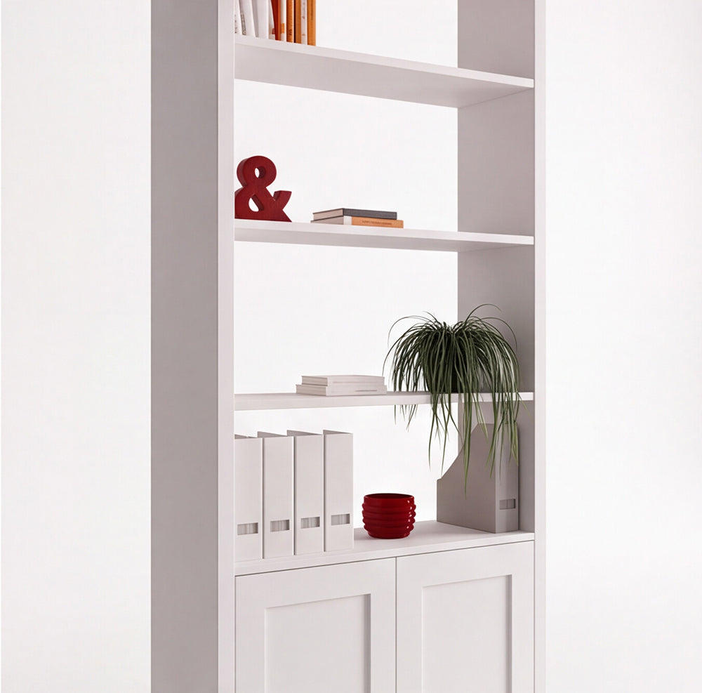 Libreria con 2 ante e 4 vani a giorno colore bianco 98.7x35.2x230H Miraflor