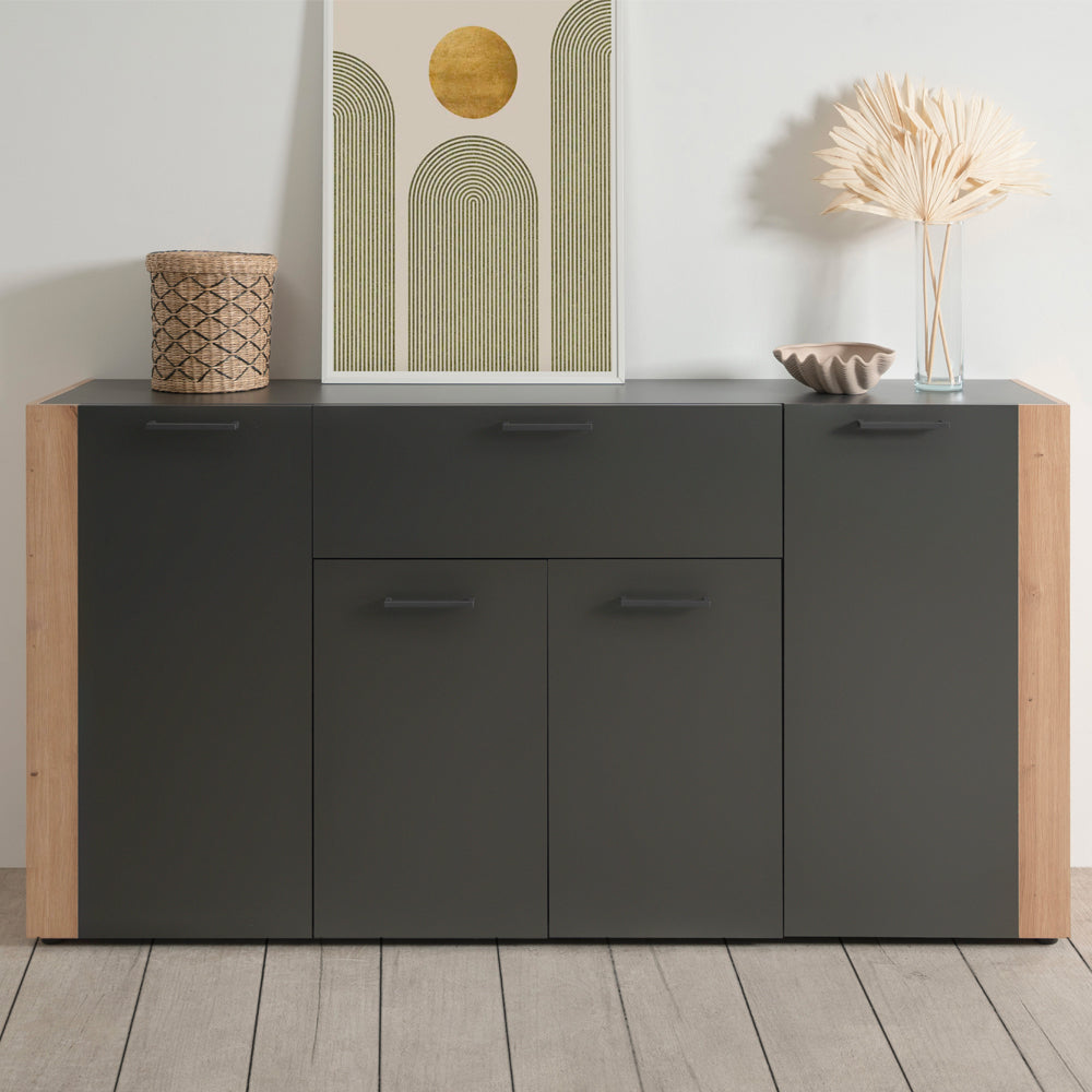 Madia 4 ante e 1 cassetto colore antracite con laterali in rovere artisan 162 cm Cento51A