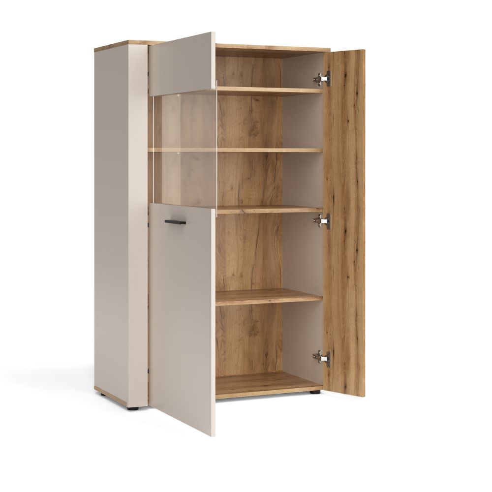 Vetrina con anta a listelli verticali cashmere e rovere evoque 90x42x146H Frezo06