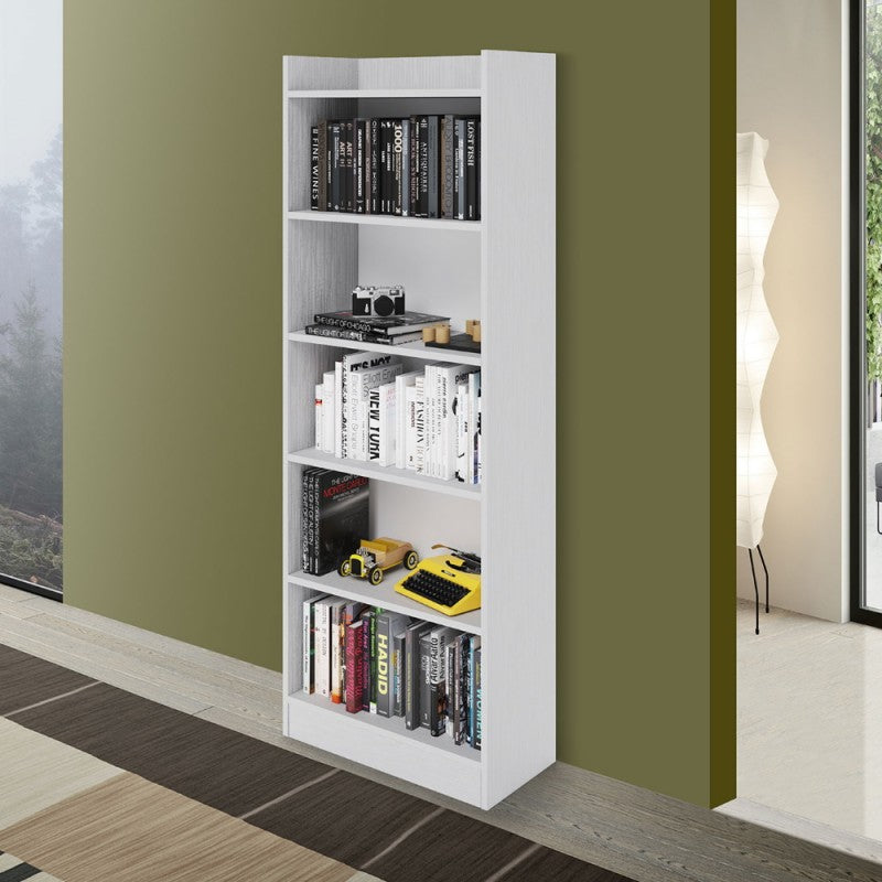 Libreria con 5 ripiani colore bianco frassinato 64x180H cm - Alessia