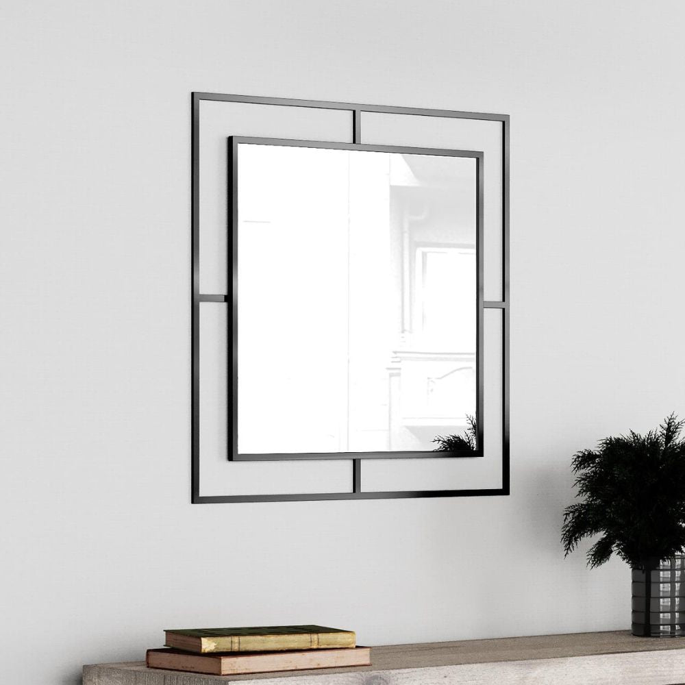 Miroir carré 58x58 cm avec double cadre en métal couleur noir - Corner