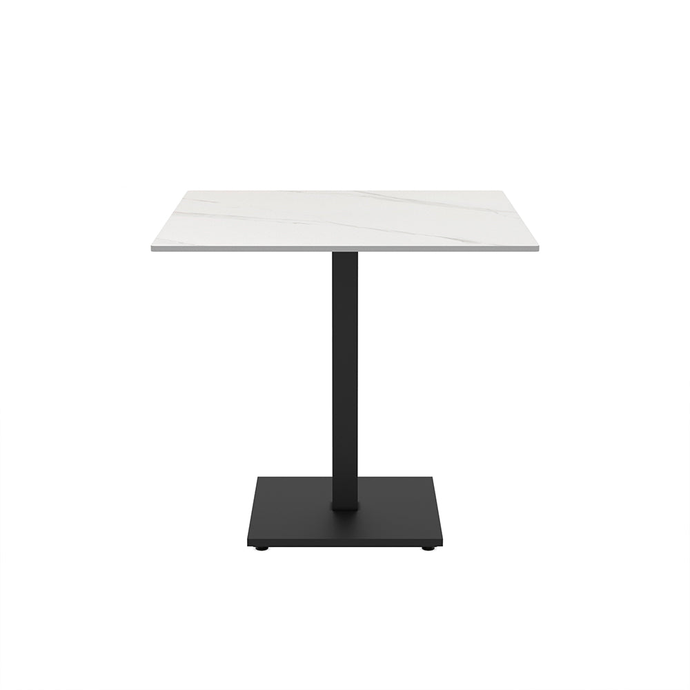 Tavolo quadrato 80x80 con piano in ceramica effetto marmo bianco calacatta e struttura nera set 2 pz Elora