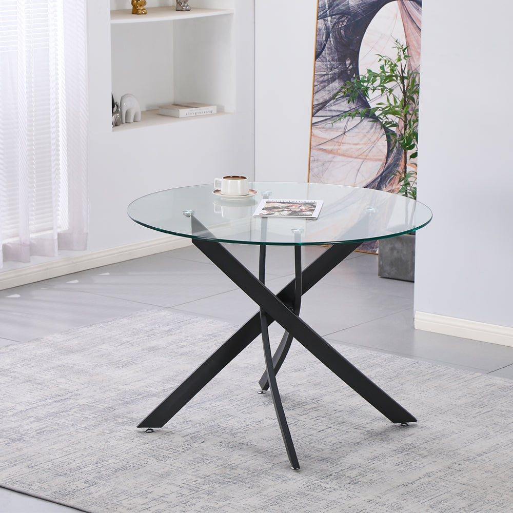 Tavolo rotondo 130x130 cm in vetro temperato con gambe incrociate nero Peyton