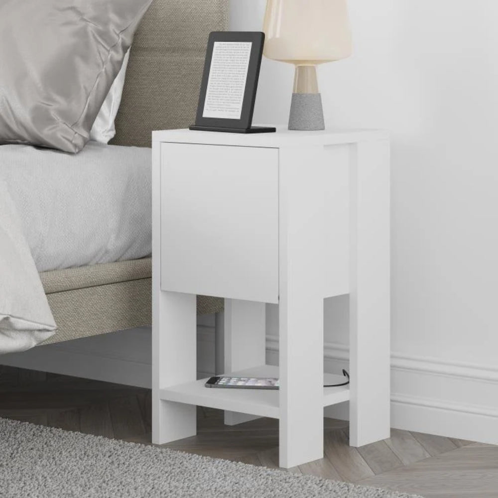 Comodino 30x55h colore bianco con anta ribalta - Ema