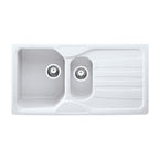 Lavello cucina 2 vasche bianco gocciolatoio reversibile 97x50 cm. Franke Calypso COG651