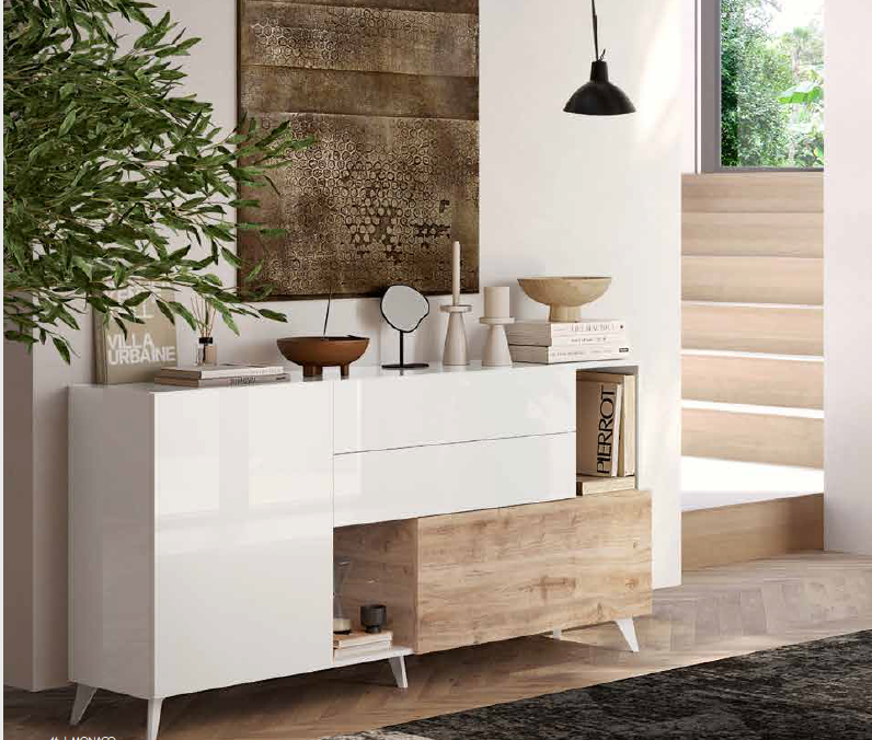 Madia con ante e vani colore bianco lucido e mercure 240cm - Marion