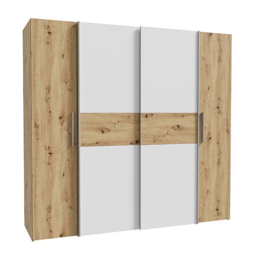 Chambre à coucher avec armoire 2 portes coulissantes et 2 battantes chêne blanc et lit Stiletto tourterelle Milk