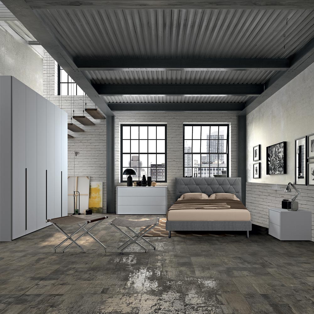 Schlafzimmer komplett mit Stauraumbett Esche grau - Piera
