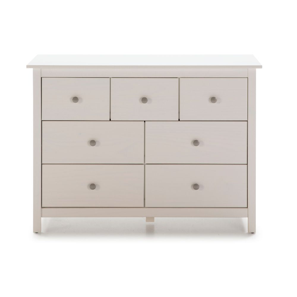 Commode 4 grands tiroirs et 3 petits tiroirs en bois massif coloris blanc Berne 110x40x80H