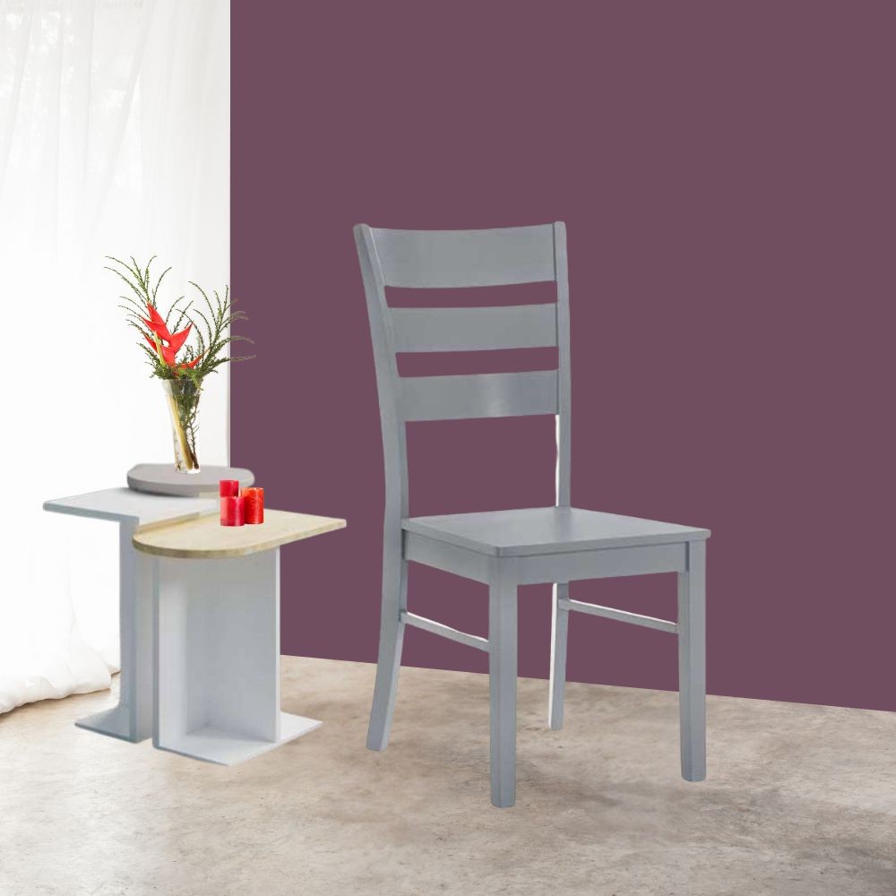 Lot de 2 chaises en bois gris avec dossier à trois lattes - Lisa