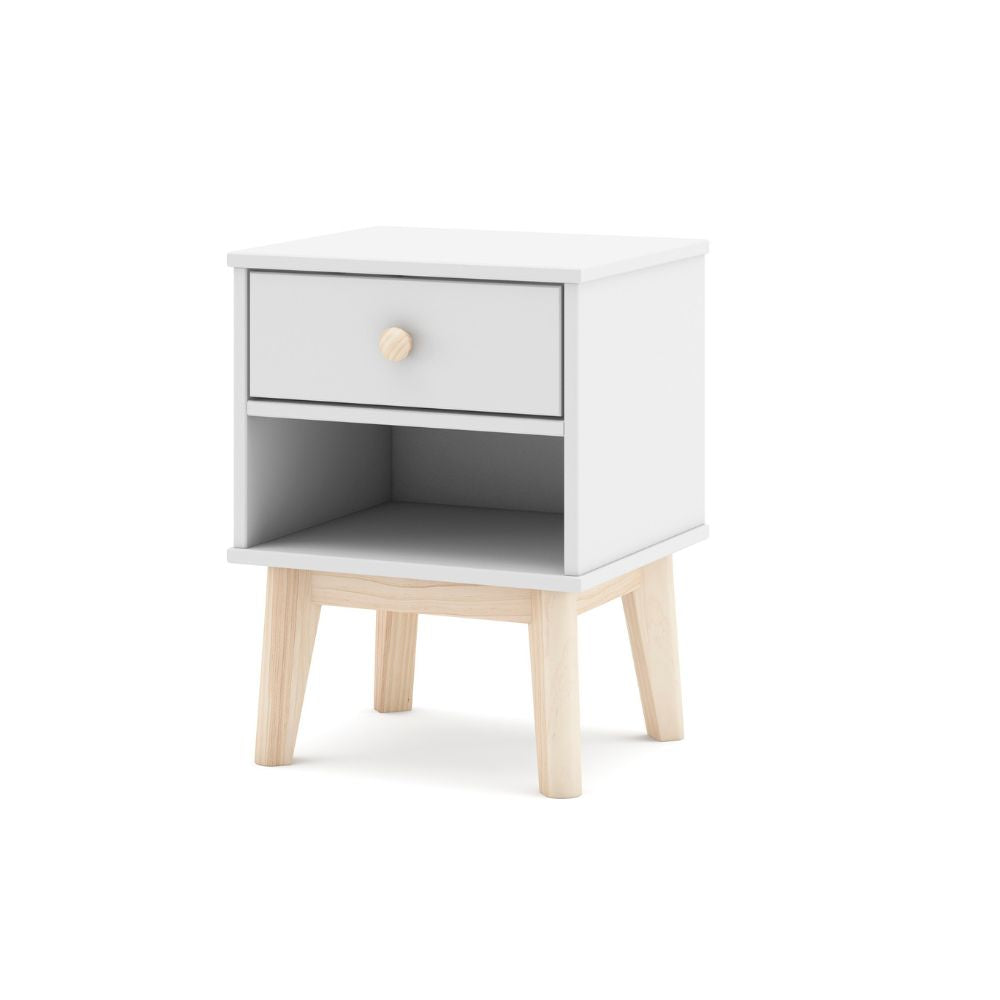Nachttisch aus Massivholz mit Schublade, weiß, 40x35x53H cm – Reston