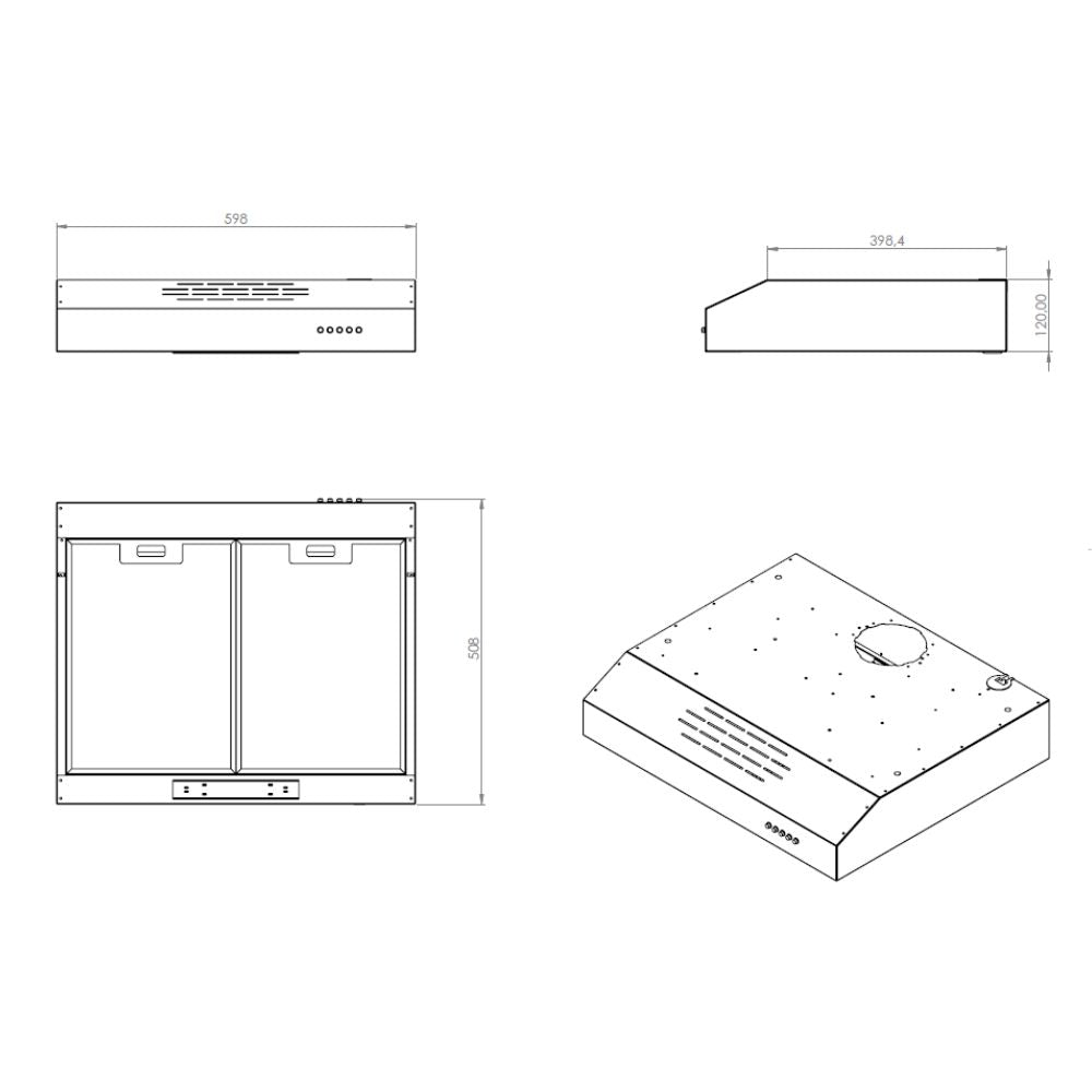 HOTTE SOUS-MEUBLE SAMET 60 CM MOTEUR SIMPLE, COLORIS INOX (DK6-611)