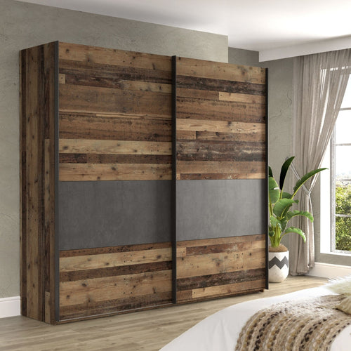 Armadio 2 ante scorrevoli 120x42x190.5H colore quercia e grigio cemento Zeno