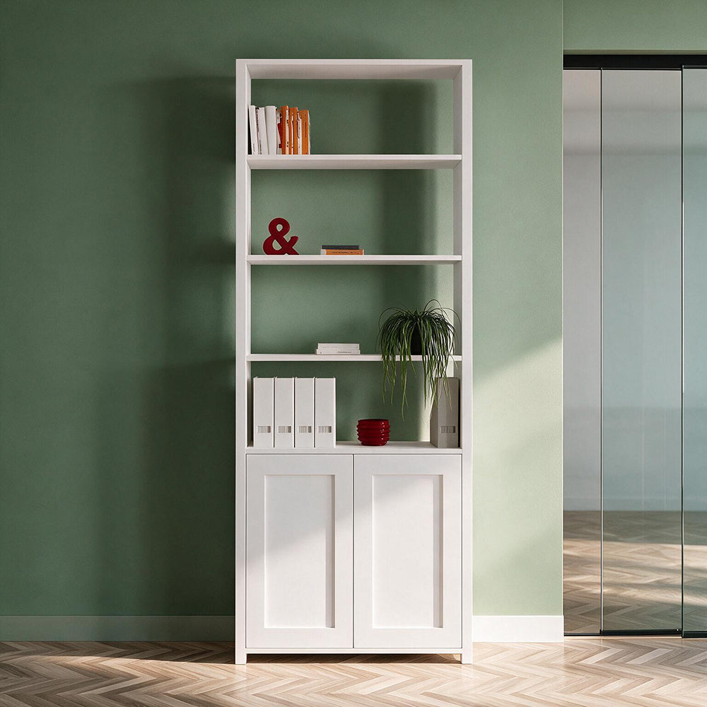 Libreria con 2 ante e 4 vani a giorno colore bianco 98.7x35.2x230H Miraflor