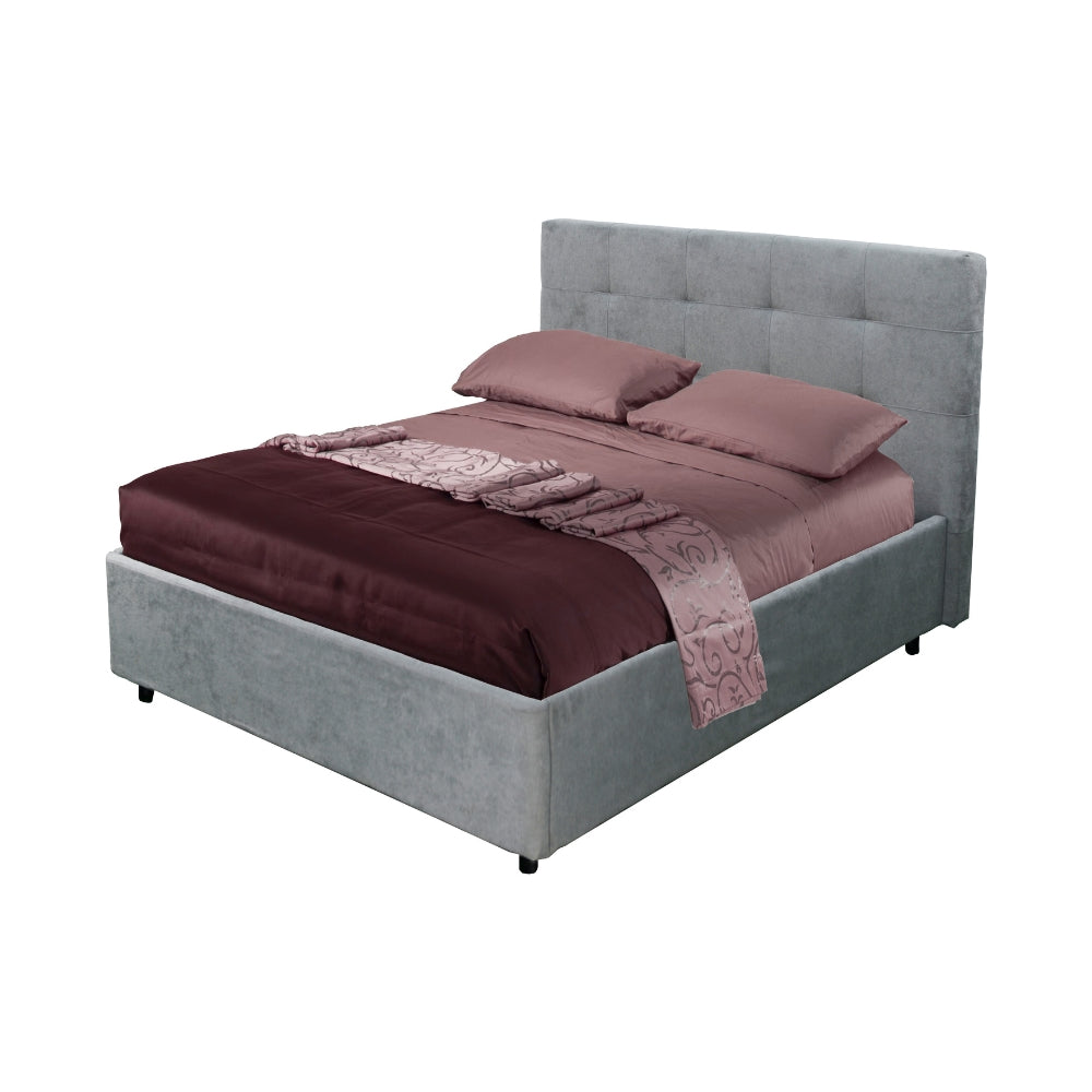 Lit une place et demie avec coffre de rangement en tissu gris clair - Ascoli