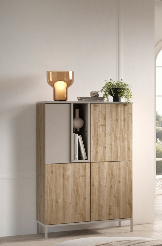 Mobile contenitore 4 ante colore cashmere e rovere cadiz 110x43x150H Brando