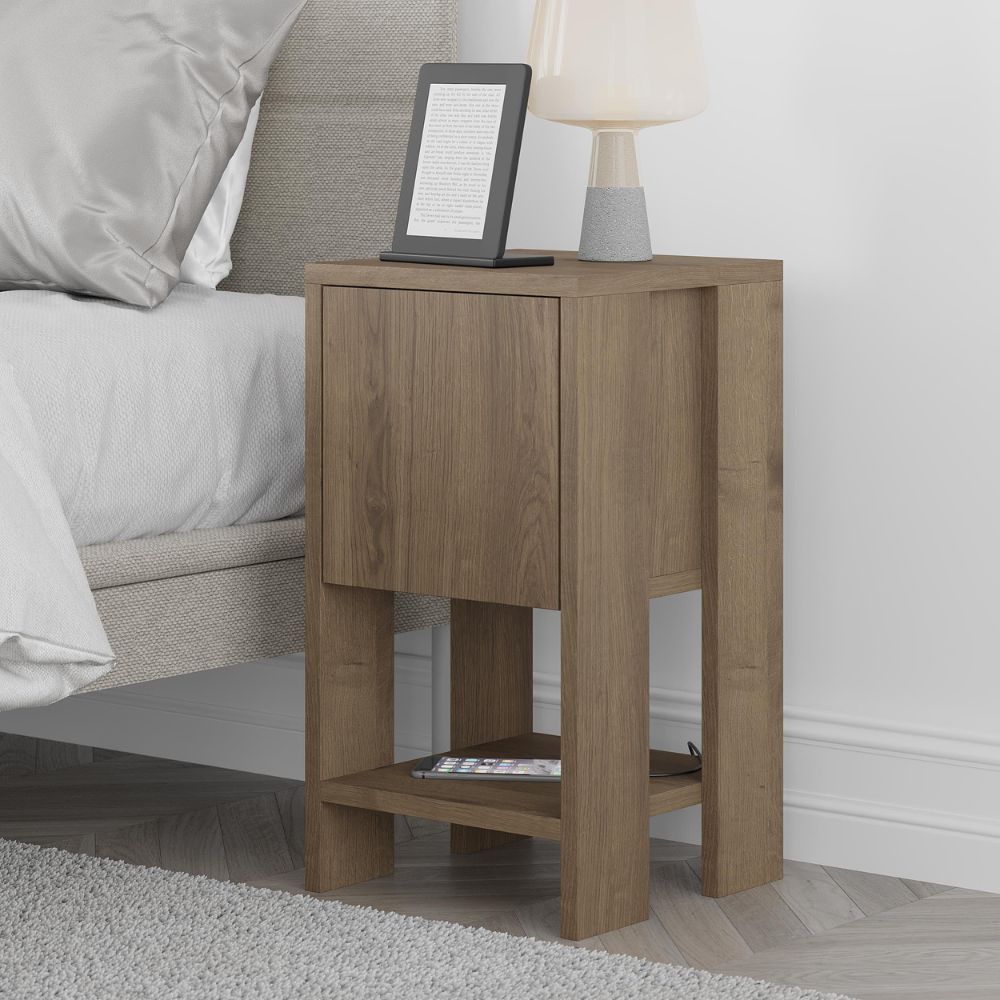 Table de chevet avec porte abattante 30x30x55h couleur noyer Ema