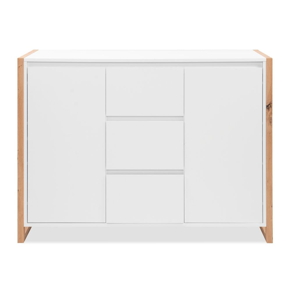 BUFFET NEW DENVER 2 AVEC 3 TIROIRS ET 2 PORTES BATTANTES BLANC ET CHÊNE (003989)