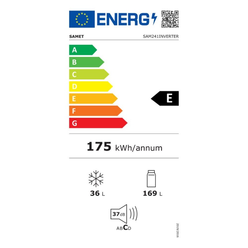 Frigorifero incasso SAM241INVERTER bianco doppia porta reversibile 240L classe E Samet