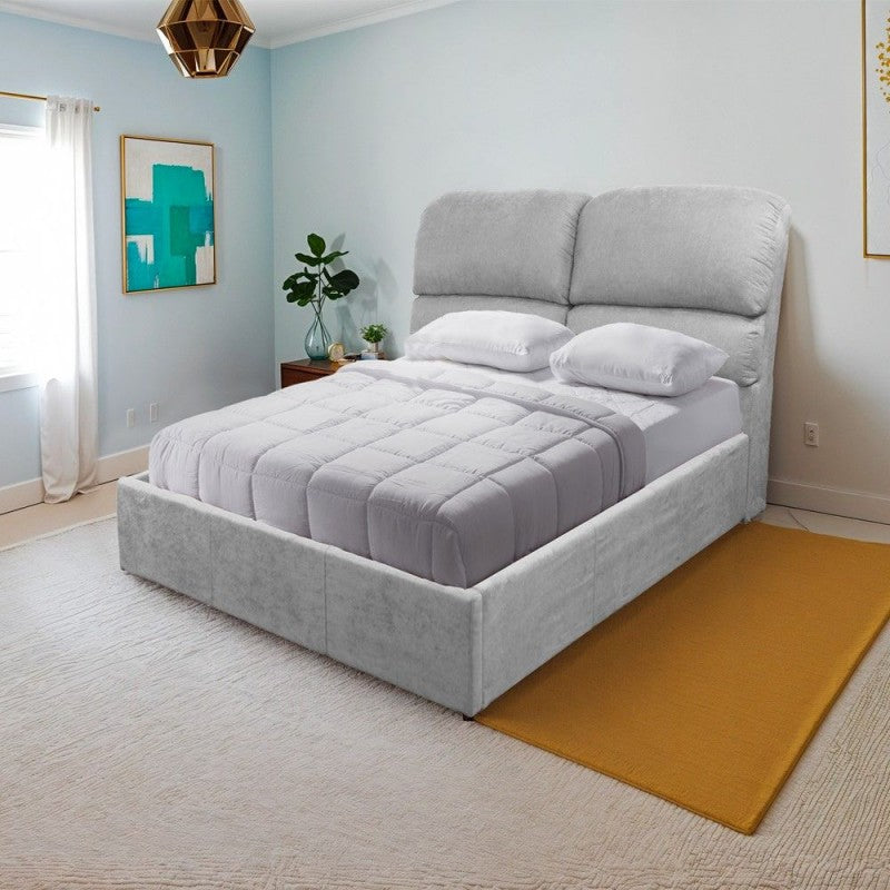 Letto contenitore una piazza e mezza in tessuto colore grigio chiaro 178x222x120H Sofaback