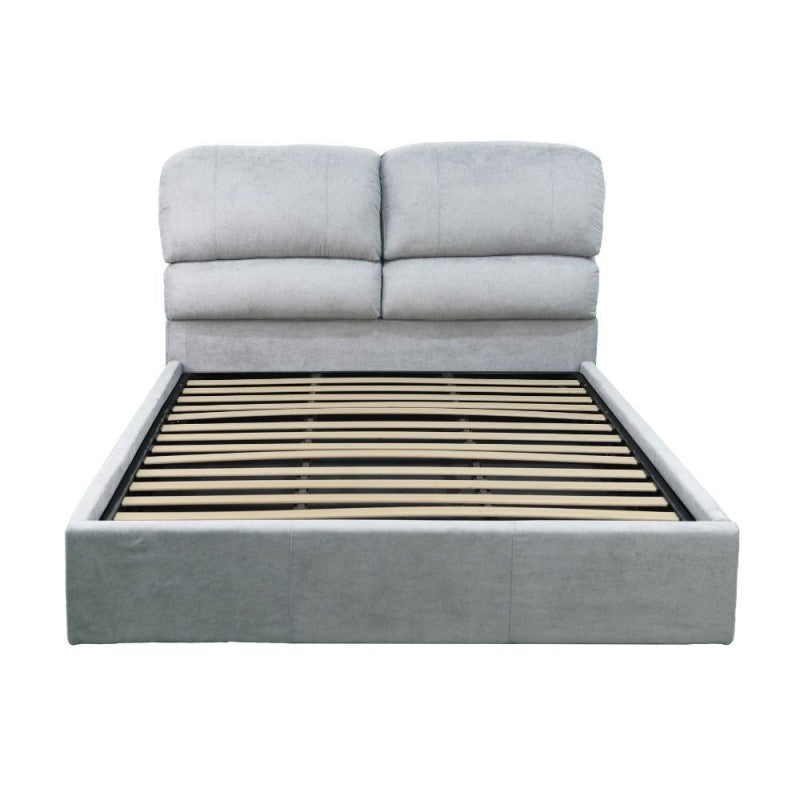 Lit coffre une place et demie en tissu coloris gris clair 178x222x120H Sofaback