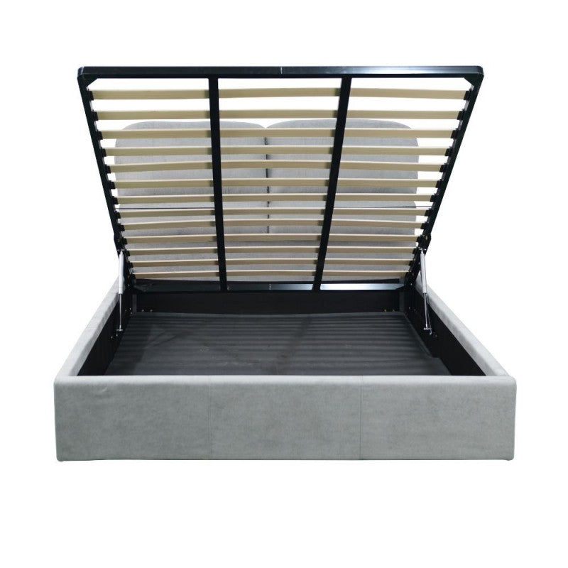 Lit coffre une place et demie en tissu coloris gris clair 178x222x120H Sofaback