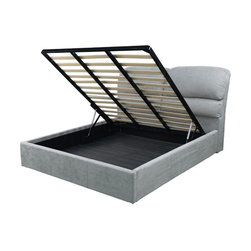 Lit coffre une place et demie en tissu coloris gris clair 178x222x120H Sofaback