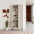 Libreria con frontale curvo, anta e vani a giorno in finitura cashmere 74x37x175H Frem