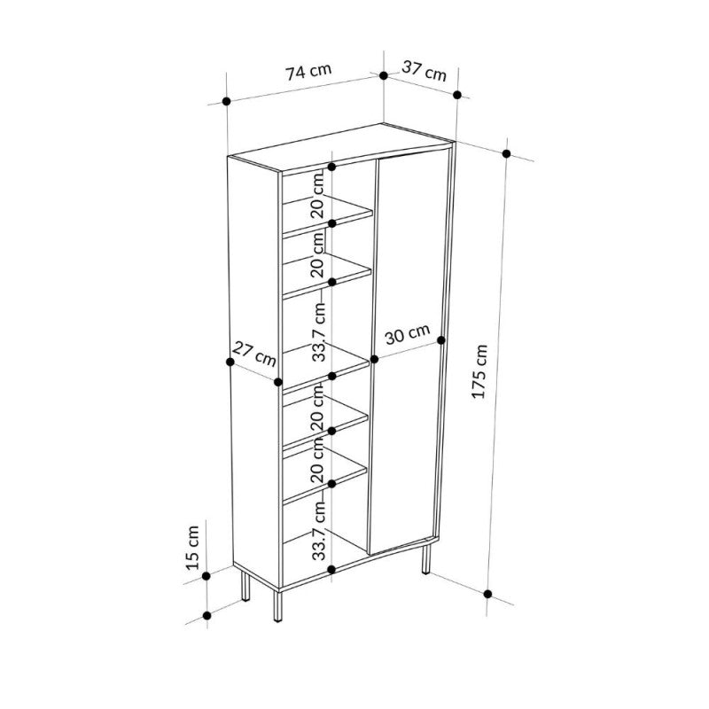 Libreria con frontale curvo, anta e vani a giorno in finitura cashmere 74x37x175H Frem