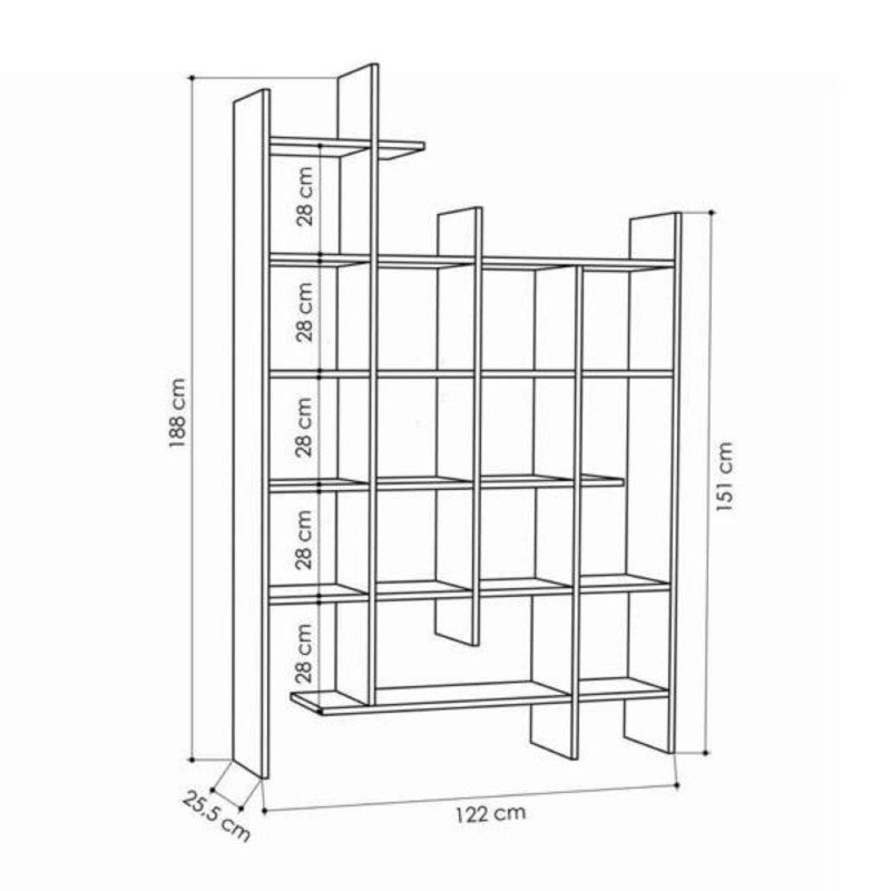 Libreria 6 ripiani 122x25.5x188H colore antracite Manco