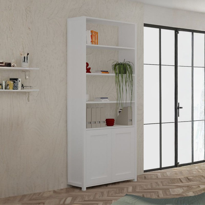 Libreria con 2 ante e 4 vani a giorno colore bianco 98.7x35.2x230H Miraflor