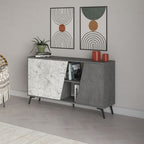 Buffet 2 portes 150x35,6x82H coloris blanc effet marbre de Carrare et gris Fiona