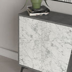 Buffet 2 portes 150x35,6x82H coloris blanc effet marbre de Carrare et gris Fiona