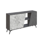 Buffet 2 portes 150x35,6x82H coloris blanc effet marbre de Carrare et gris Fiona
