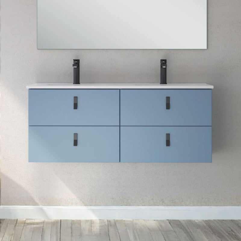 Mobile bagno sospeso doppio lavabo colore blu 4 cassetti 120x45x48H Invicta